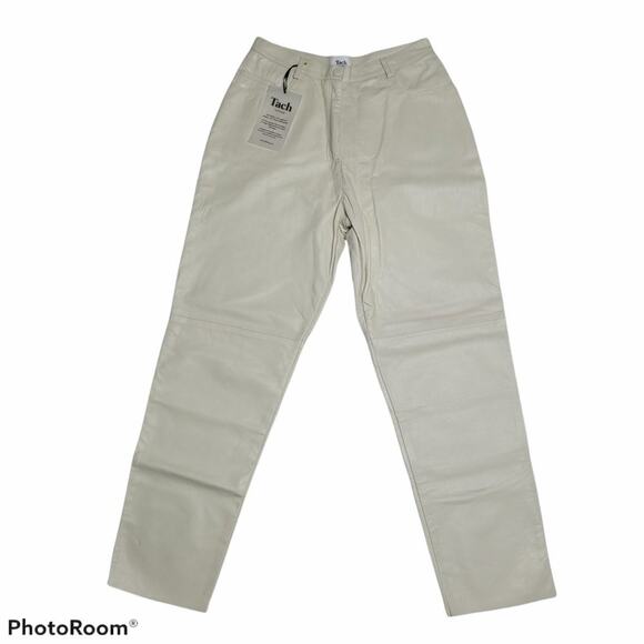 Tach Clothing Ivory Genuine Leather Pants Dilma Straight Leg High Rise Ankle 28 - Picture 4 of 16